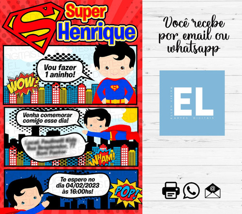 Convite Virtual Arte Digital Festa Superman Cidade Quadrinho