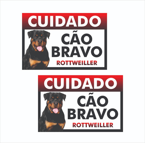 2 Placas Aviso Cuidado Cão Bravo Rottweiler 20x30