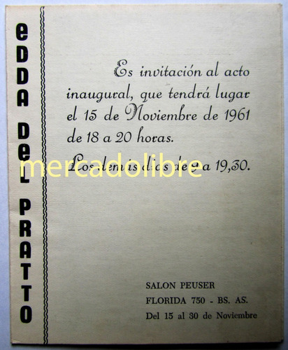 Catálogo Salon Peuser Edda Del Pratto 1961 Muestra Exposicio