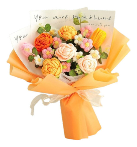 Flores De Crochet Bouquet Centro De Flor Artificial Naranja