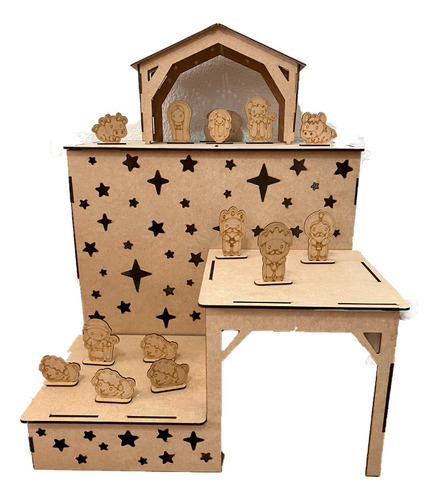 Nacimiento Navideño Mdf 4.5mm Grande Con Figuras Nacimiento