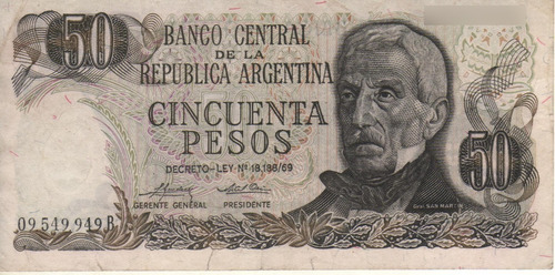 Bottero 2372 - Billete De 50 Pesos Ley Año 1975 - Vf+