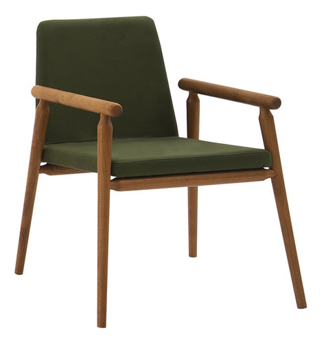 Cadeira Decorativa Base Madeira F56 Veludo Verde Militar Dmo