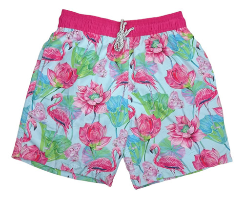 Bañador Hombre Y Niños Flamingo Y Flores Pantaloneta Grey