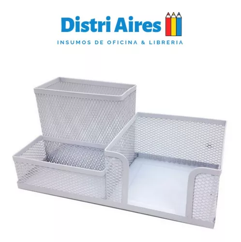 Organizador Escritorio Metal Calado Color Blanco 3 Cavidades