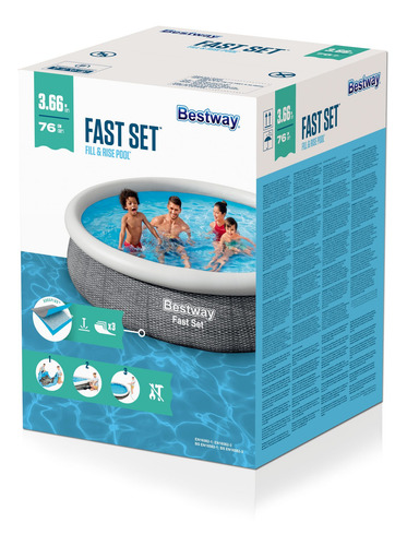Pileta inflable redonda Bestway Fast Set 57443 de 3.66m x 76cm 5377L gris caja