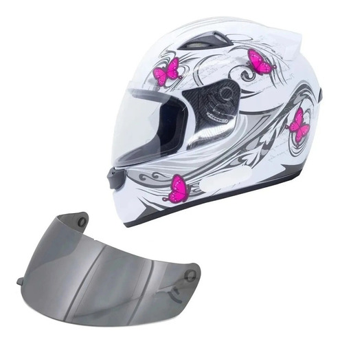 Capacete Moto Ebf Spark Mixed Preto Rosa + Viseira Espelhada