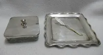 Comprar Antig Bandeja Gorham Silver Soldered Mielera Vidrio Espátula
