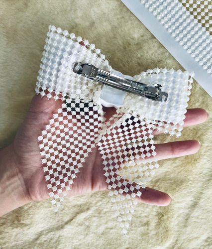 Accesorio Hebilla Fiesta Para Pelo Moño Lazo Bordado Perlas Color Crema