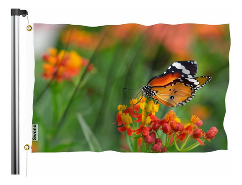 Swono Bandera De Mariposa Naranja Y Negra, Ramo De Flores Na