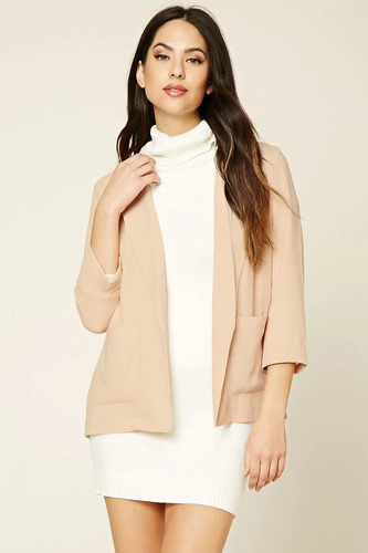 Forever 21 Saco Blazer Abierto Beige Clarito Con Bolsas M