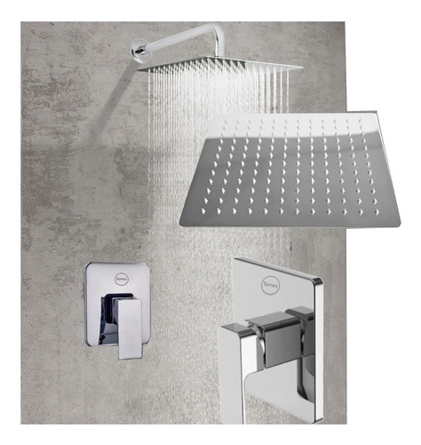 Kit Regadera De 25 Cm Y Mezclador Ducha Monocontrol Cuadrado