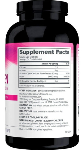 Imagen 2 de 2 de Super Colageno Con Biotin Y Vitamina C 360 Tabletas Neocell