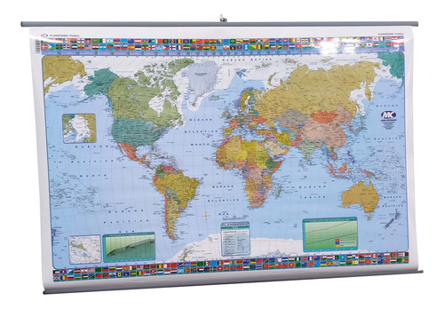 Mapa Planisferio Político 95x130cm - Laminado Y Varillado