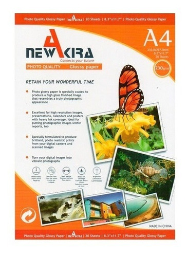 Resma 100hs Papel Foto A4 Brillante Super Glossy 230gr Akira