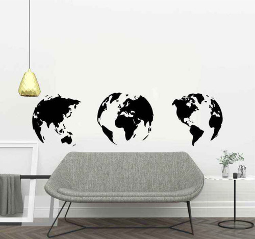 Vinilo Decorativo Mapa Mapamundi Triple 120x40