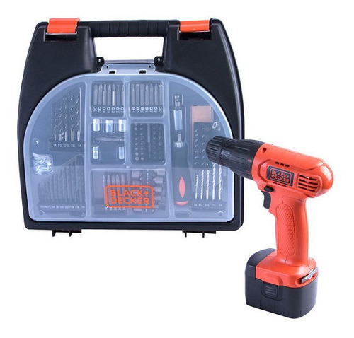 Kit Taladro Atornillador 12v + 100 Accesorios Black+decker Color Naranja/Negro