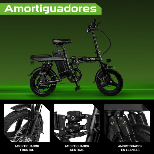 Bicicleta E-be Electrica Plegable E-flex Pro 750w 35km/h Color Negro