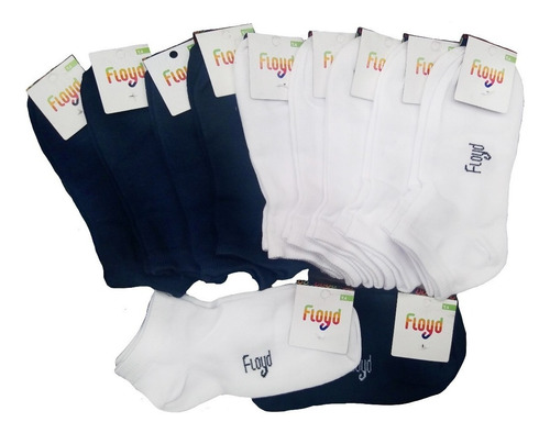 Pack X12 Floyd Soquete Liso Niño A 60 T3/4 Bco/azul/negro