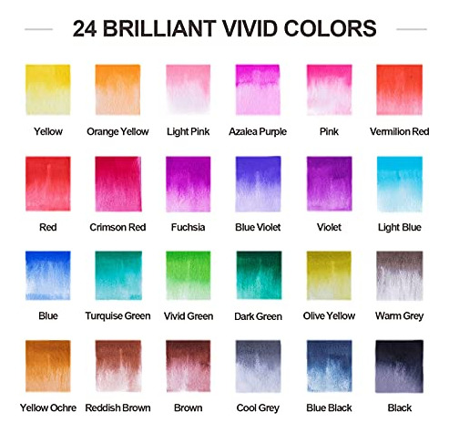 Plumas De Pincel De Acuarela Parkoo, 24 Colores Flexibles De