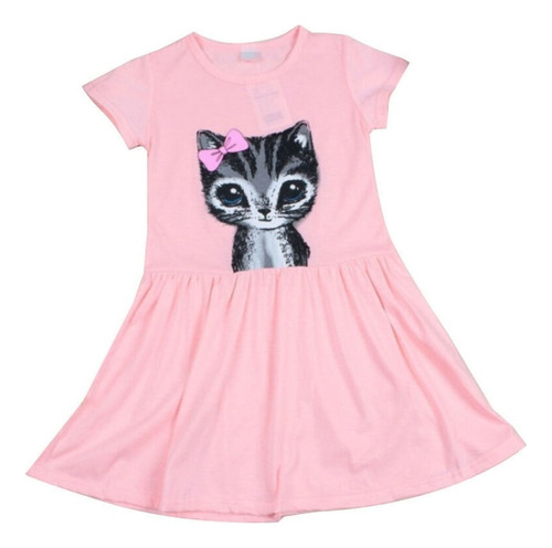 Niños Niña Manga Corta Swing Vestido Gato Impreso Vestidos,g