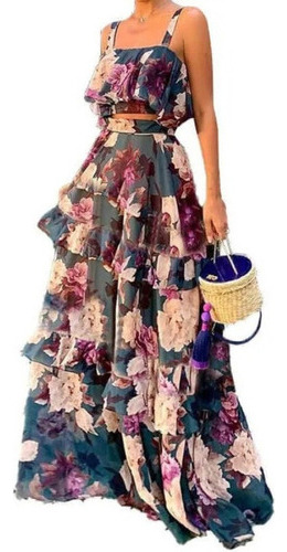 Vestido De Dos Piezas Con Estampado Floral Para Mujeres