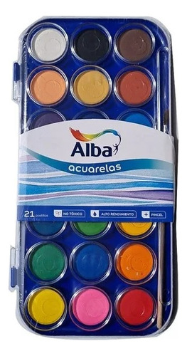 Set Acuarelas Alba X 21 Colores + Pincel En Pastilla Niños