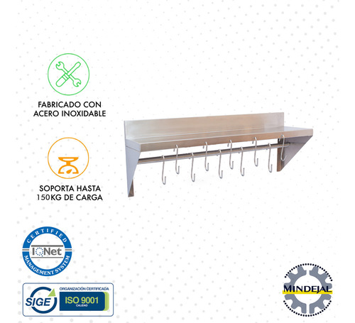 Repisa 100% Acero Inoxidable Marca Mindejal