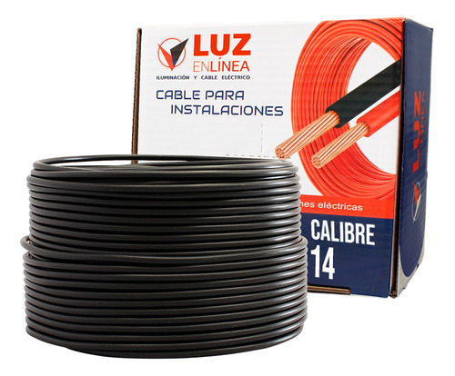 Cable Eléctrico Calibre 14 Thw Cca Negro, Caja Con 100m, Marca Luz En Linea, Pvc Antiflama 90°