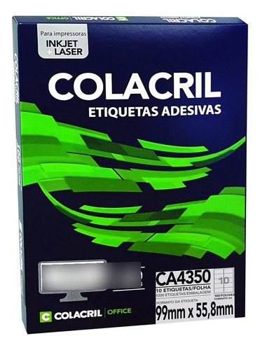 Etiqueta A4 Ca4350 99mm X 55,8mm Adesivo Colacril 100 Folhas Cor Branco