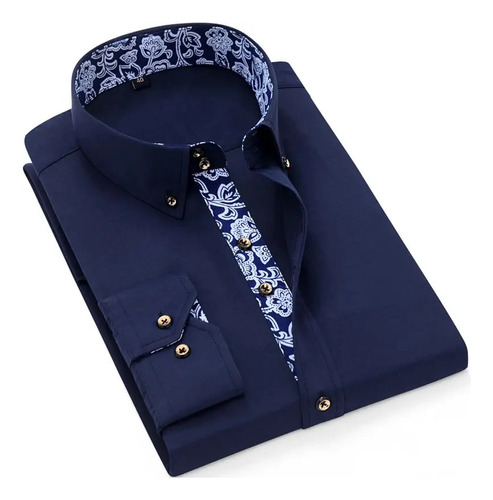 Camisa De Vestir Francesa Para Hombre, Azul Y Porcelana