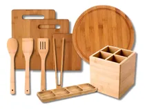 Comprar Kit Bambu Tablas Picar Pizza Copetin Organizador Utensilios