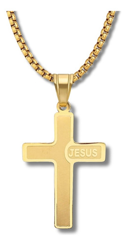 Collar Para Hombre Mujer Y Dije Cruz Jesus Acero Color Plata