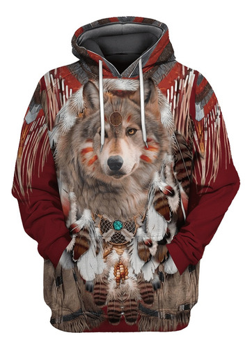 Hermoso Nativo Tribal De Wolf En 3d Hoodies Impresos