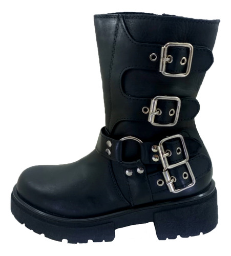 Bota Mujer Savage Qr 701 Hebillas Cuero Vacuno Moda Urbana 