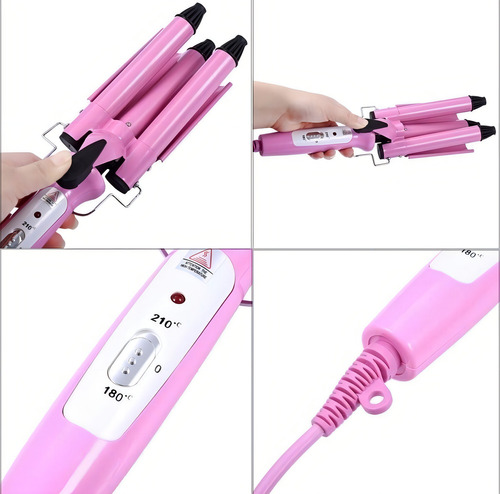Chapinha Modelador Cabelo Cerâmica Tri-onda Ondulador 127V Cor Rosa 127V JunJun Electrical JJ-928