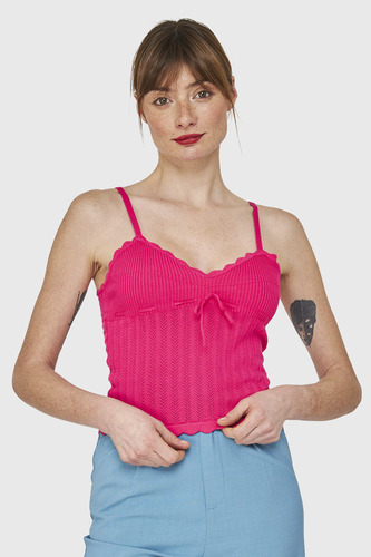 Polera Tipo Tejida Con Cinta Fucsia Nicopoly