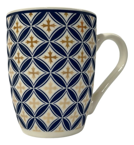 Taza Mug De Ceramica Color Blanco Diseño Azul Y Dorado 350ml