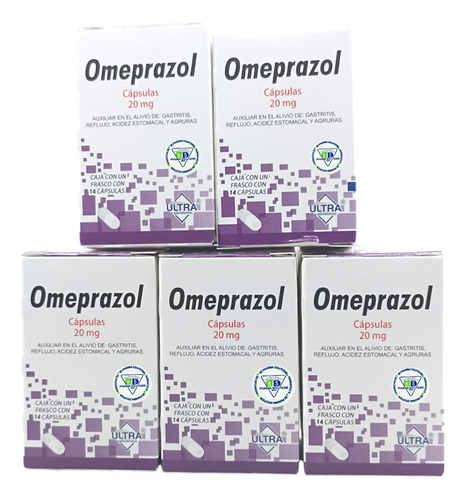 5 Cajas De Omeprazol 20 Mg C/14 Cápsulas Ultra