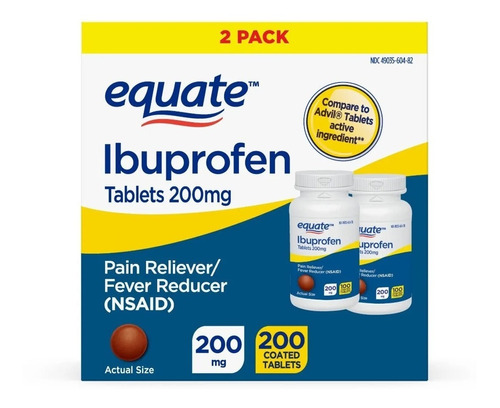 Imagen 1 de 2 de Equate Ibuprofen 200 Tabletas Iboprufeno 200mg Alivia Dolor