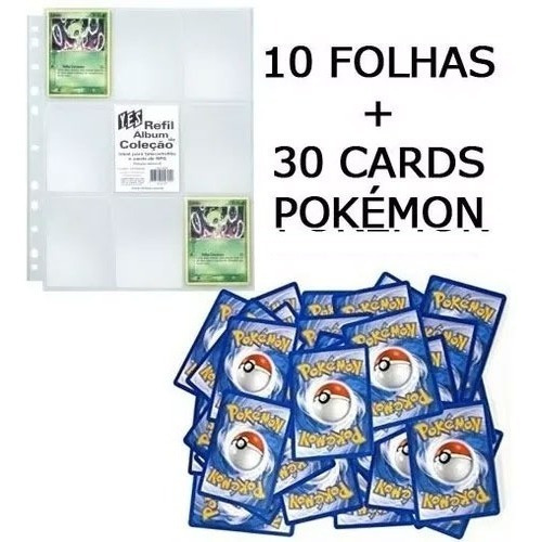 10 Folhas Plásticas Fichário Yes 11 Furos + 30 Cards Pokémon