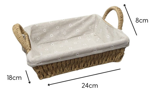 Cesta Organizador Com Forro De Algodão Em Fibra Natural 24cm