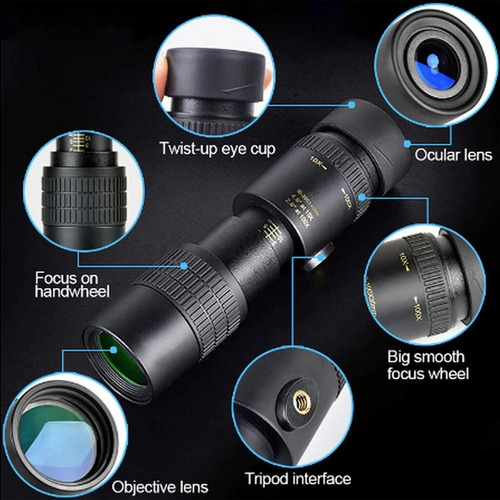 Imagen 5 de 9 de Monocular 4k 10-300x40mm Super Teleobjetivo Zoom Telescopio