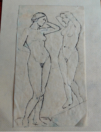 Dibujo Papel Desnudo Femenino Atribuido Rodolfo Alcorta 
