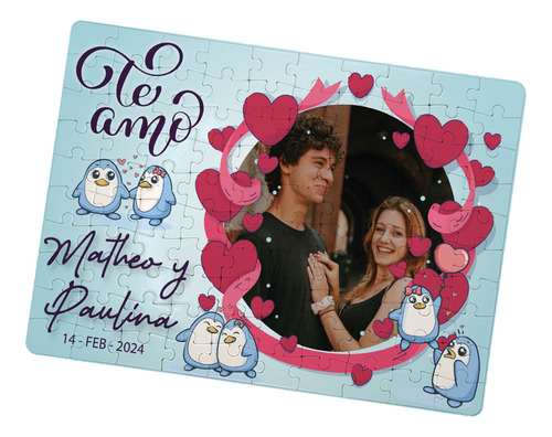 Rompecabezas Personalizado San Valentín Pingüinos 120 Pzas