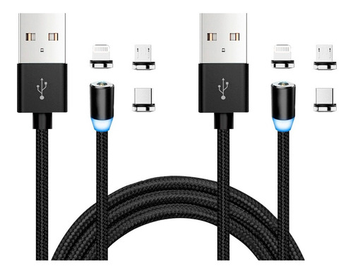 Cable Usb Magnético 3 En 1 iPhone Micro Usb Tipo C 2unidades