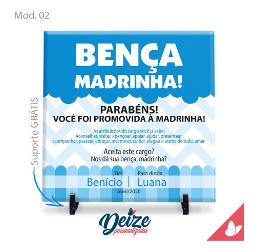 Imagem 4 de 8 de Convite Para Madrinha De Batizado Em Azulejo 20x20 Kit C/5un