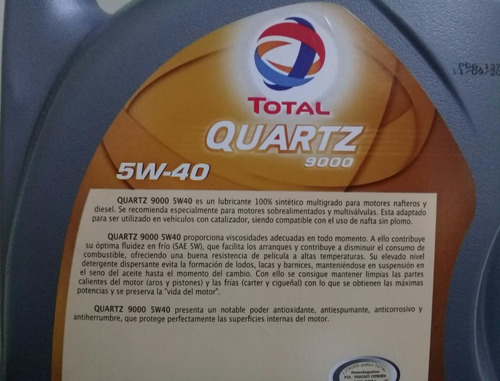 Aceite Total Quartz 9000 Sintetico 5w40 4litros Nafta Diesel