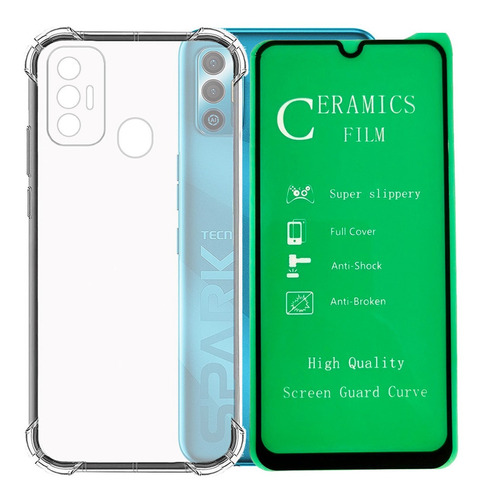 Funda Estuche Transparente + Vidrio Ceramico Para Tecno