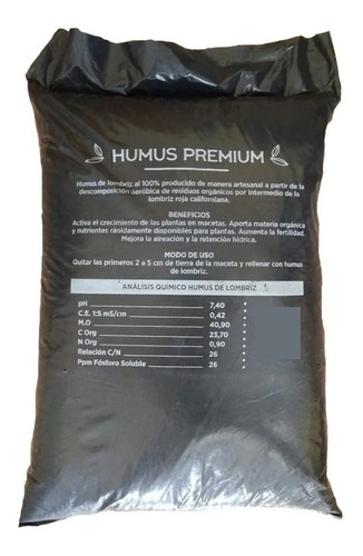 Humus Premium 10 Dm Lombriz Puro Alimento Recuperacion Suelo